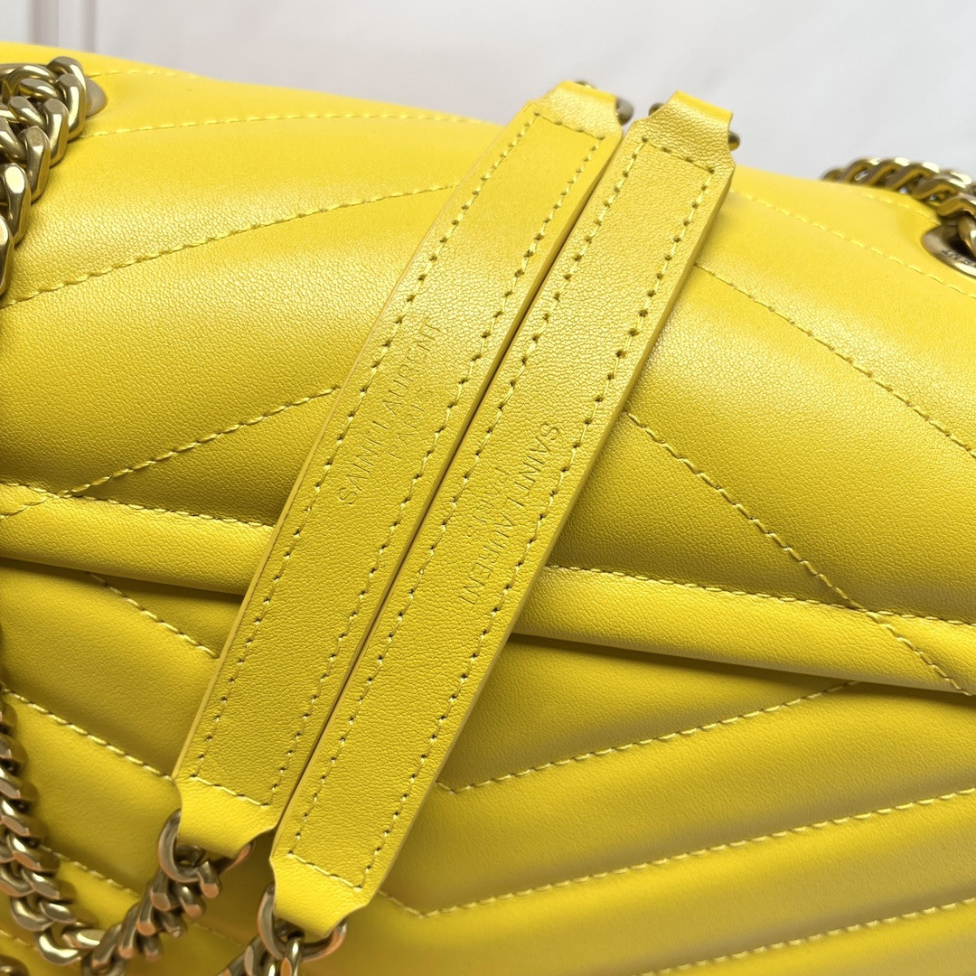 Y51 LOULOU MEDIUM IN QUILTED LEATHER YELLOW 12.5 X 8.6 X 3.5 INCHES