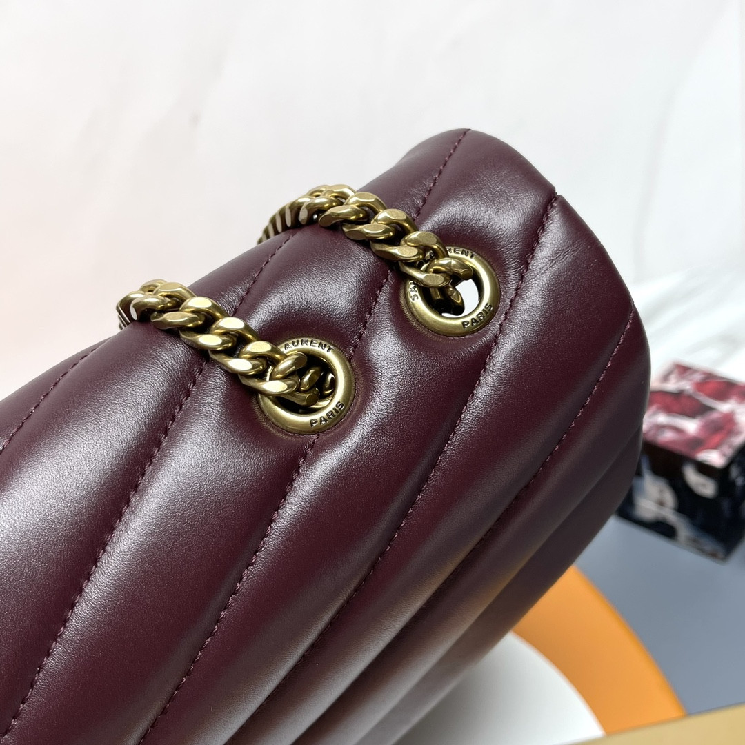 Y51 LOULOU MEDIUM IN QUILTED LEATHER DARK RED 12.5 X 8.6 X 3.5 INCHES