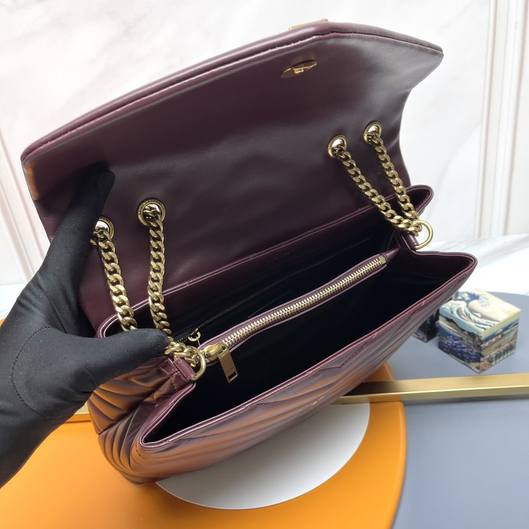 Y51 LOULOU MEDIUM IN QUILTED LEATHER DARK RED 12.5 X 8.6 X 3.5 INCHES