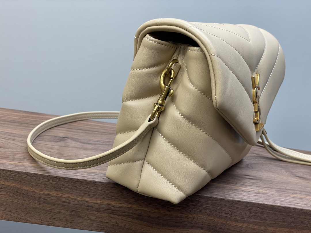 Y51 TOY LOULOU IN QUILTED LEATHER DARK BEIGE 7.9 X 5.5 X 3 INCHES