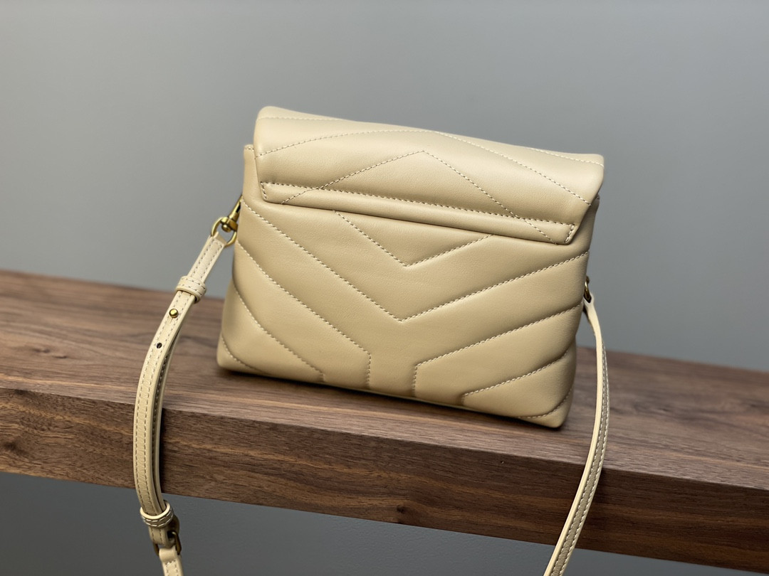 Y51 TOY LOULOU IN QUILTED LEATHER DARK BEIGE 7.9 X 5.5 X 3 INCHES