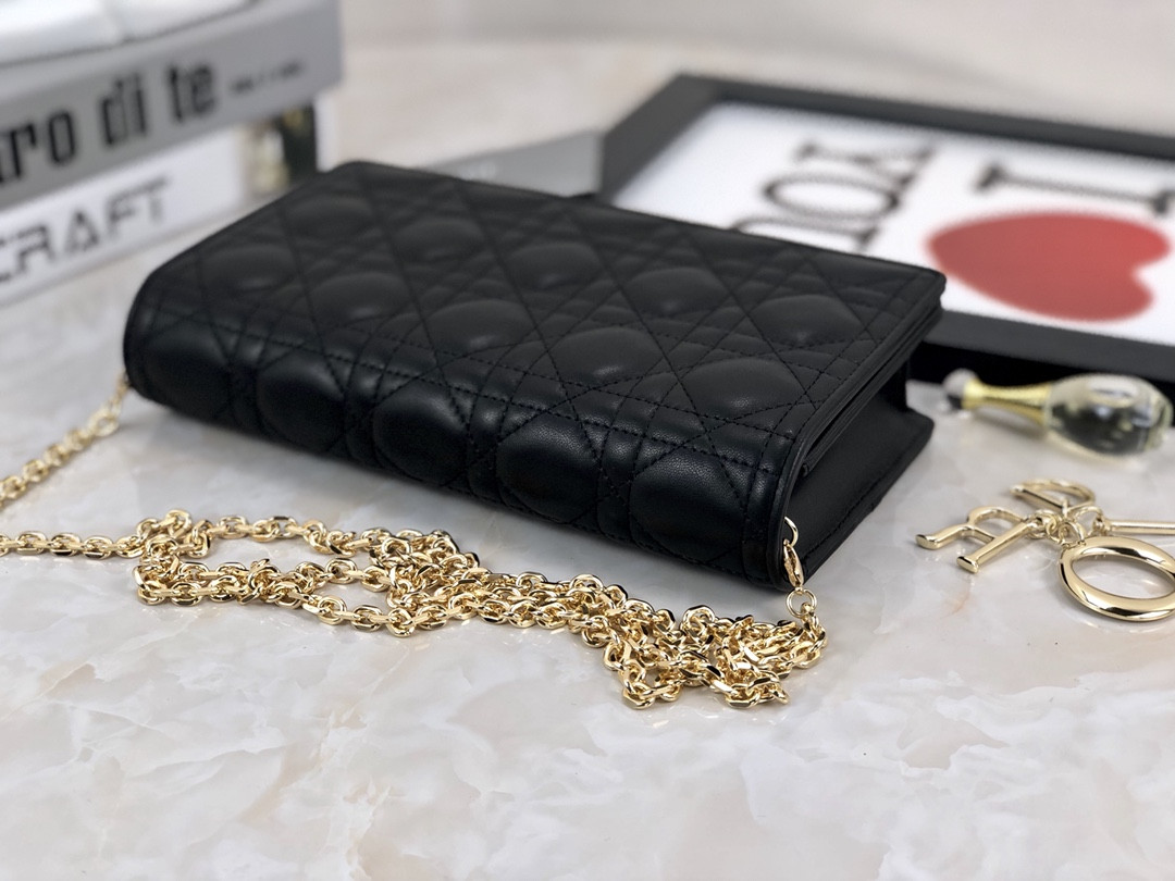 Lady D10r Pouch Black Cannage 8.5 x 4.5 x 1 inches