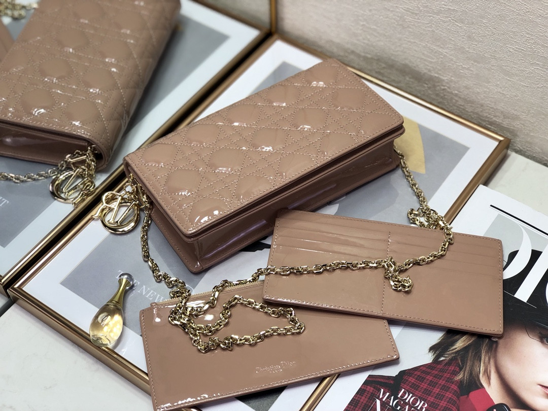 Lady D10r Pouch Rose Des Vents Cannage  8.5 x 4.5 x 1 inches