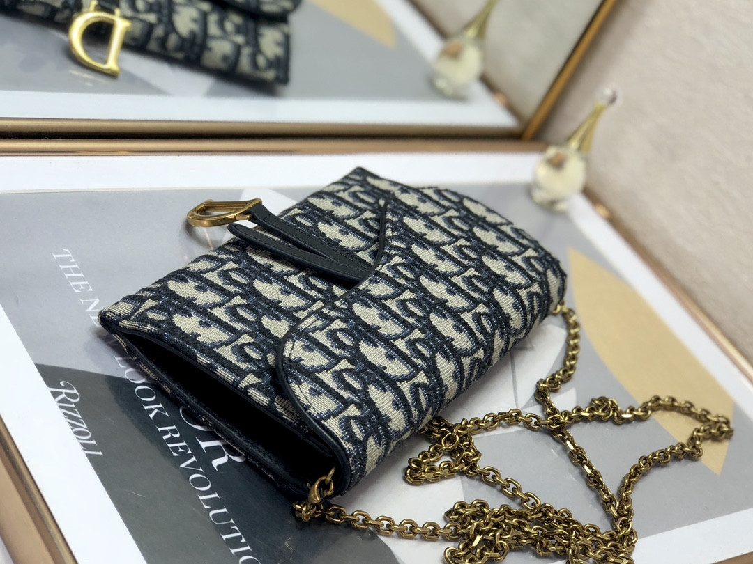 D10r Saddle Pouch with Chain Blue D10r Oblique Jacquard 8.5 x 5 x 1.5 inches