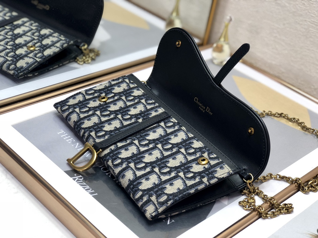 D10r Saddle Pouch with Chain Blue D10r Oblique Jacquard 8.5 x 5 x 1.5 inches