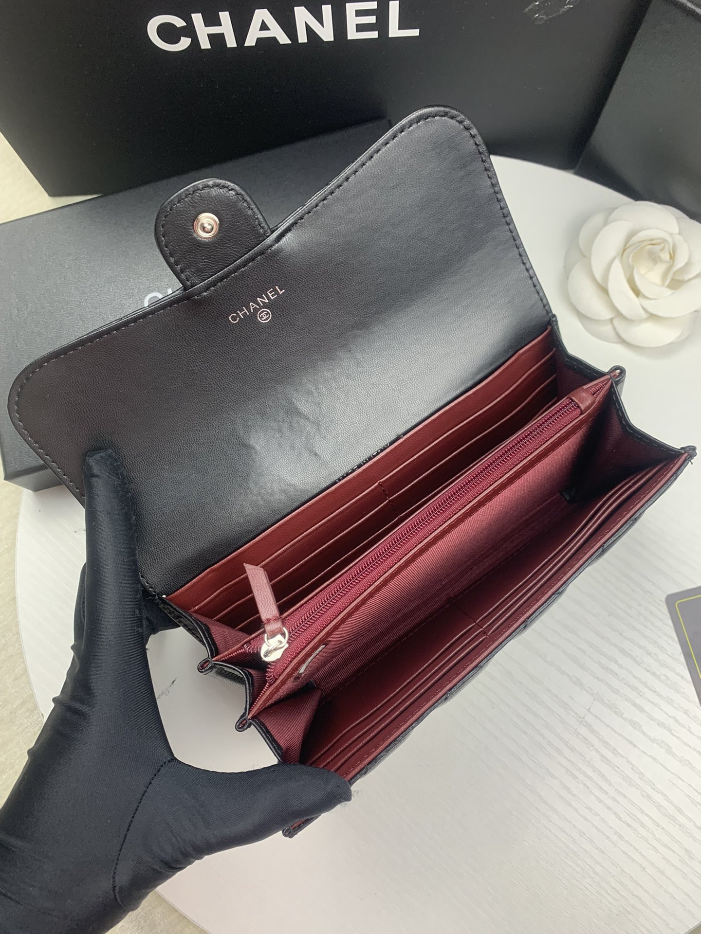 Ch**el FLAP WALLET BLACK SILVER 19.5 x10 cm