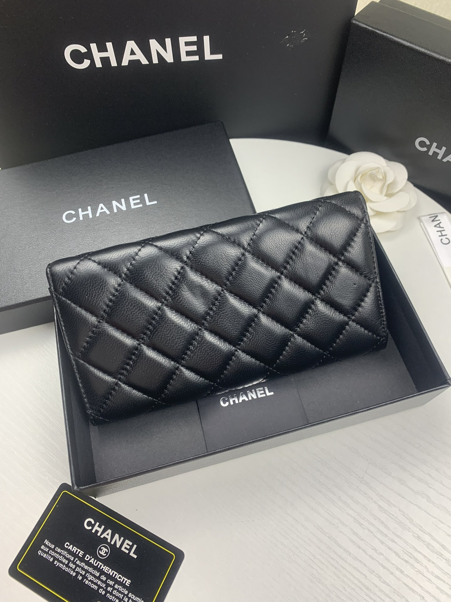 Ch**el FLAP WALLET BLACK 19.5 x10 cm
