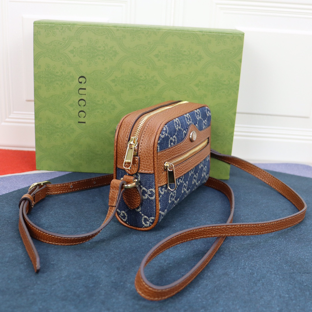 Gvc*1 OPHIDIA GG MINI TOP HANDLE BAG Denim Blue 6.8 W x 4.7 H x 2.1 D