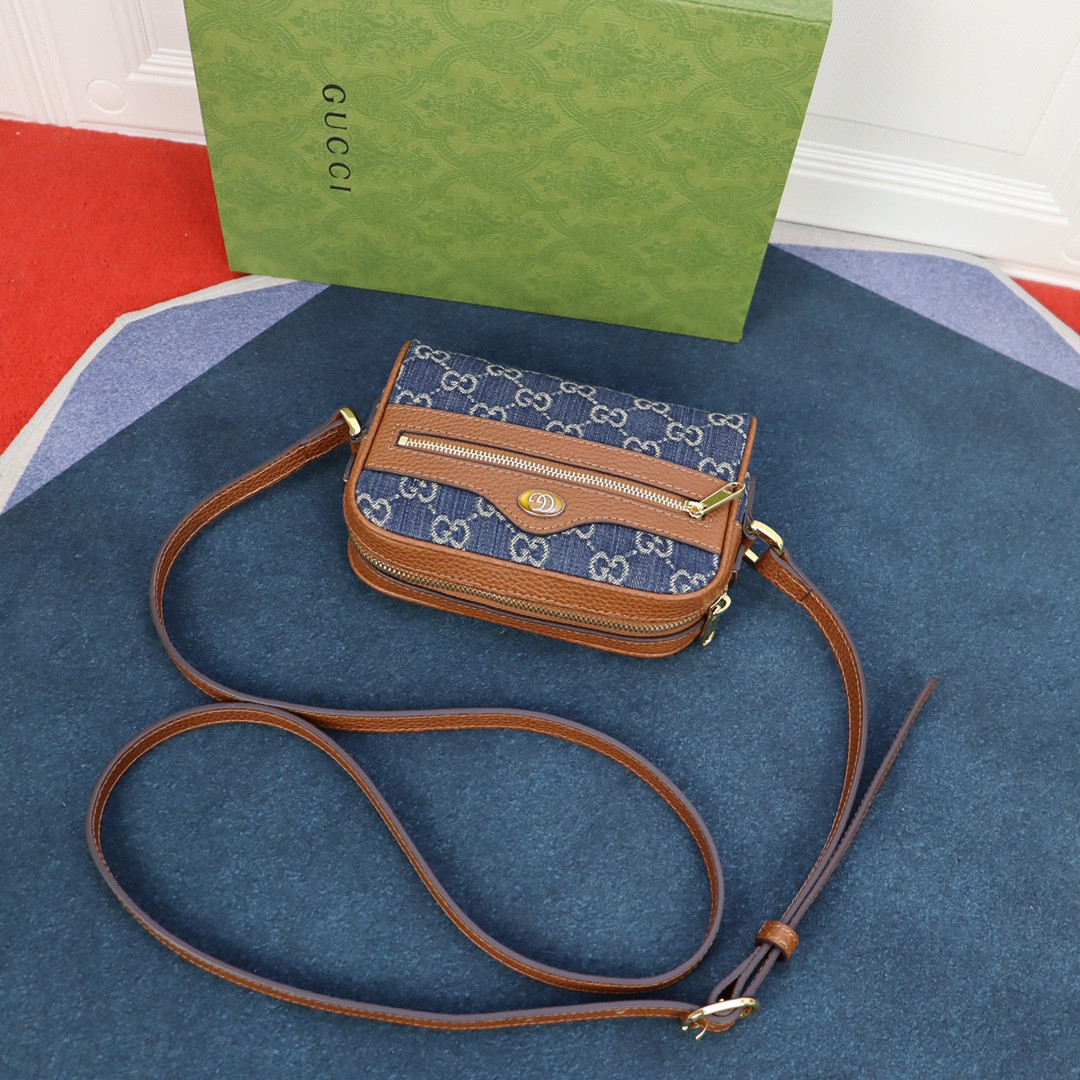 Gvc*1 OPHIDIA GG MINI TOP HANDLE BAG Denim Blue 6.8 W x 4.7 H x 2.1 D