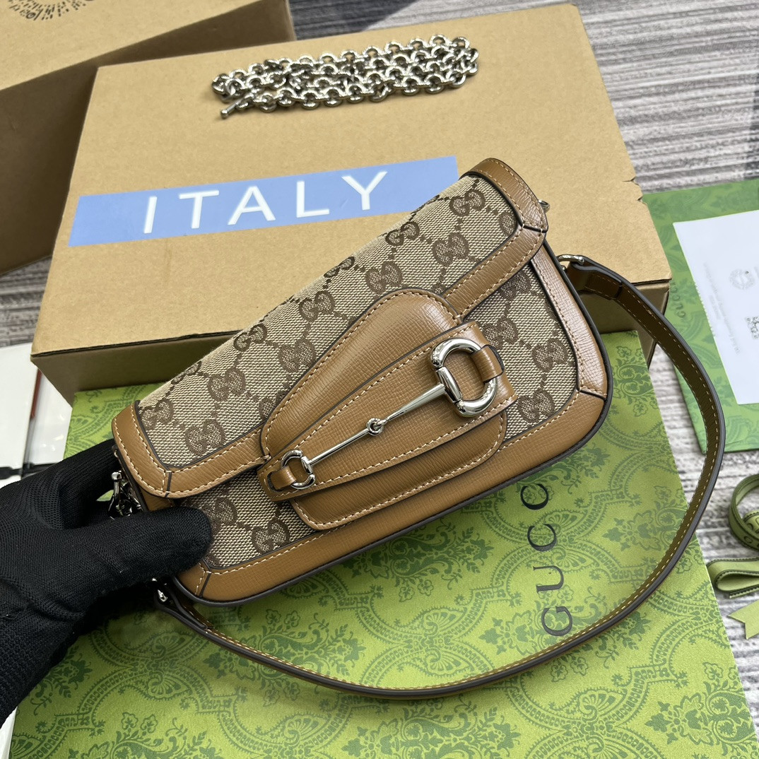 Gvc*1 HORSEBIT 1955 MINI SHOULDER BAG BROWN 7.7"W x 5-3.1"H x 2.4-1.2"D