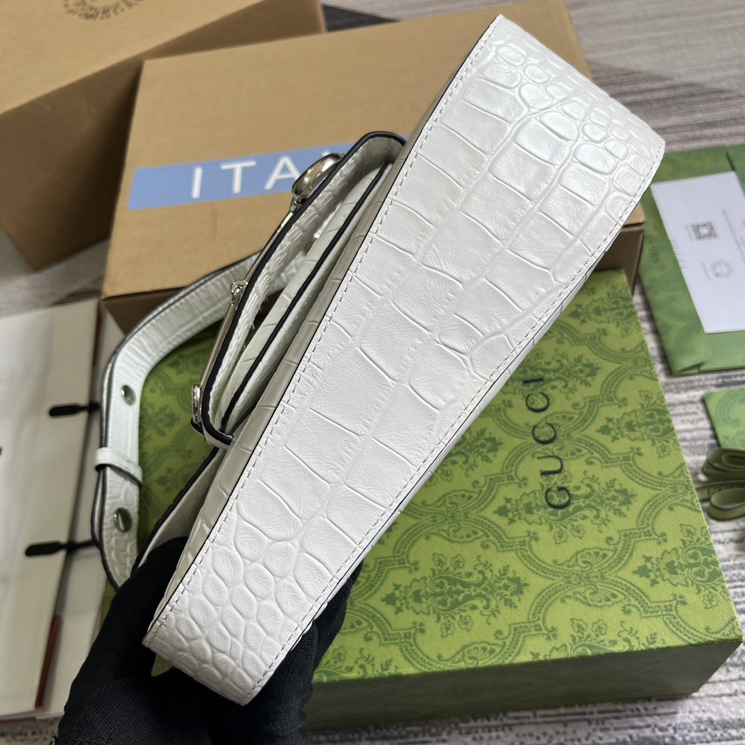 Gvc*1 HORSEBIT 1955 SMALL SHOULDER BAG WHITE 10.4"W x 6.7-4.1"H x 3.1-1.6"D