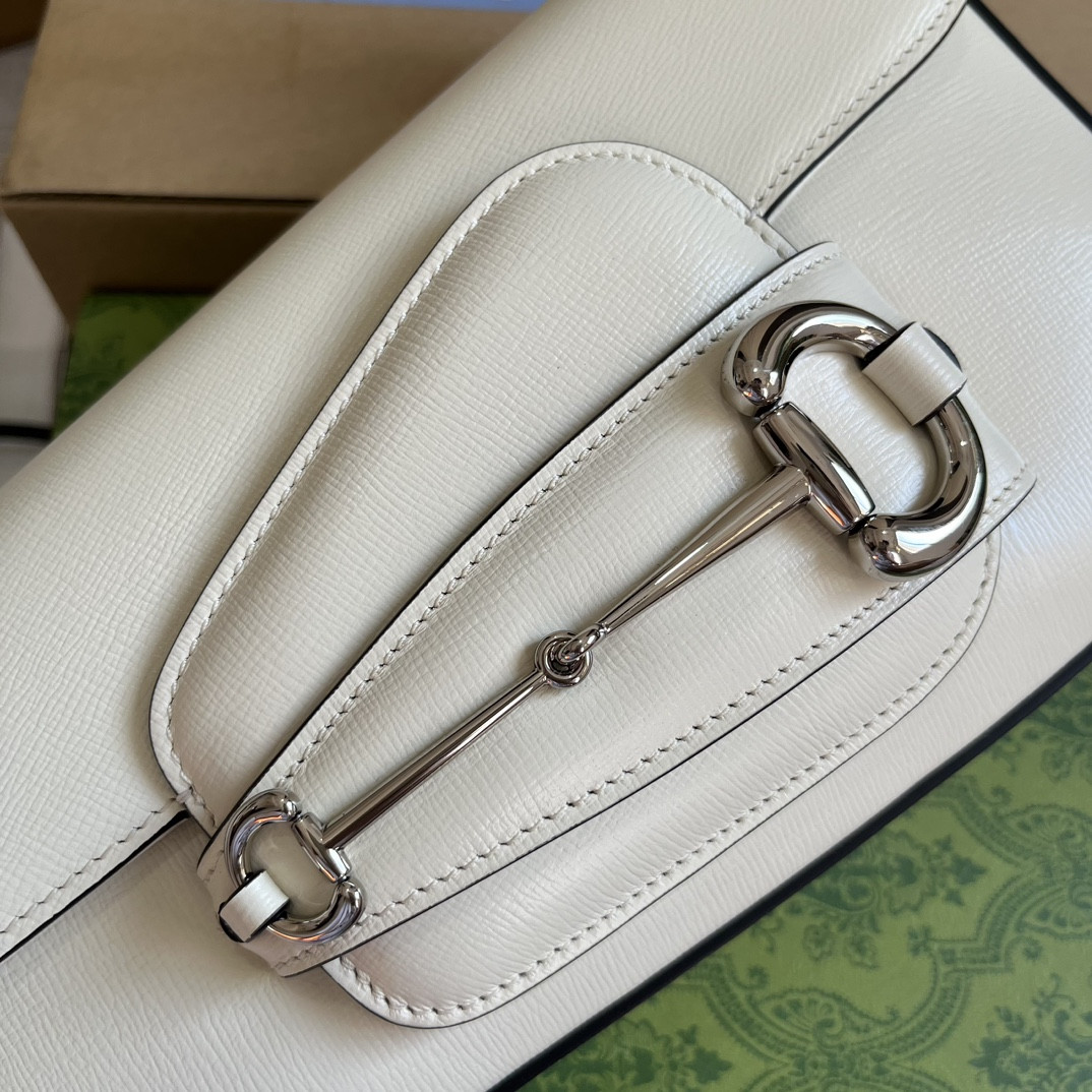 Gvc*1 HORSEBIT 1955 SMALL SHOULDER BAG WHITE 10.4"W x 6.7-4.1"H x 3.1-1.6"D
