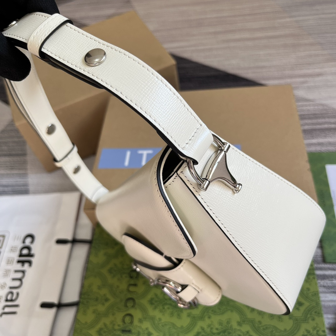 Gvc*1 HORSEBIT 1955 SMALL SHOULDER BAG WHITE 10.4"W x 6.7-4.1"H x 3.1-1.6"D