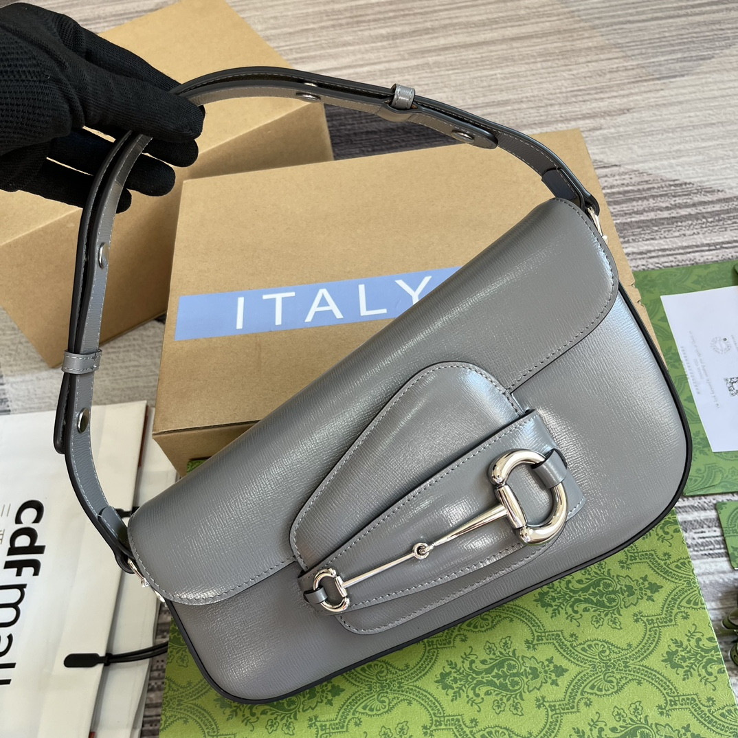 Gvc*1 HORSEBIT 1955 SMALL SHOULDER BAG GRAY 10.4"W x 6.7-4.1"H x 3.1-1.6"D