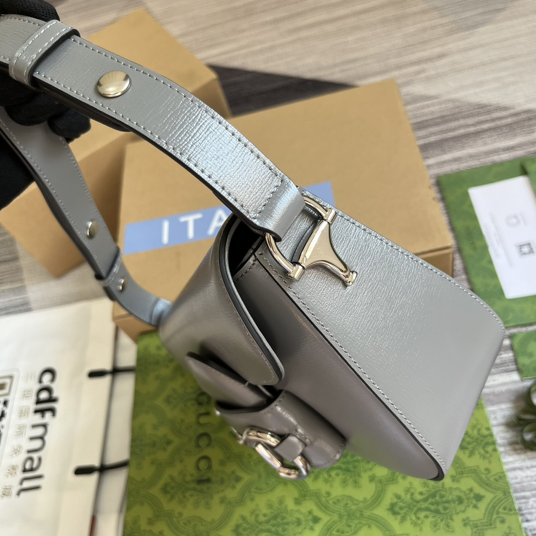 Gvc*1 HORSEBIT 1955 SMALL SHOULDER BAG GRAY 10.4"W x 6.7-4.1"H x 3.1-1.6"D