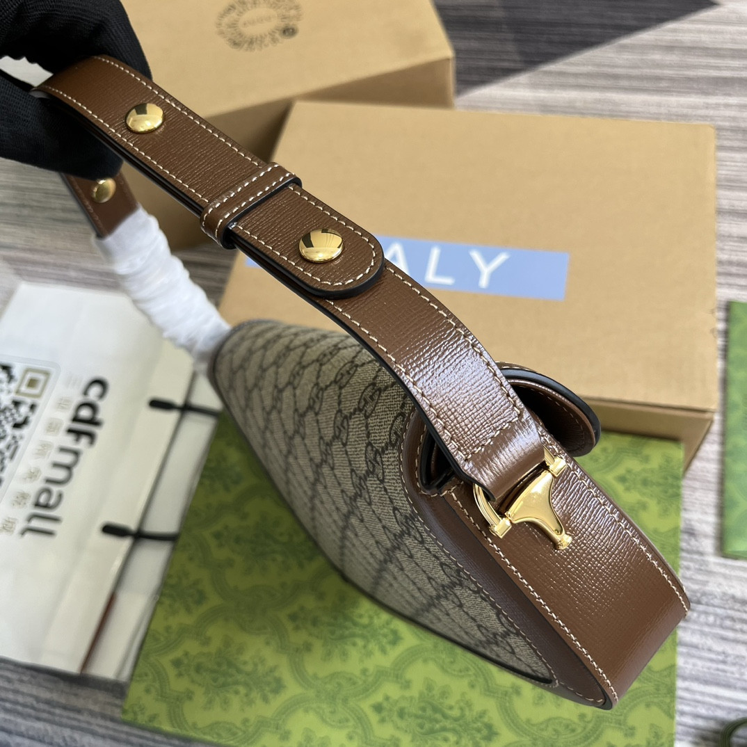 Gvc*1 HORSEBIT 1955 SMALL SHOULDER BAG Beige Brown 10.4"W x 6.7-4.1"H x 3.1-1.6"D