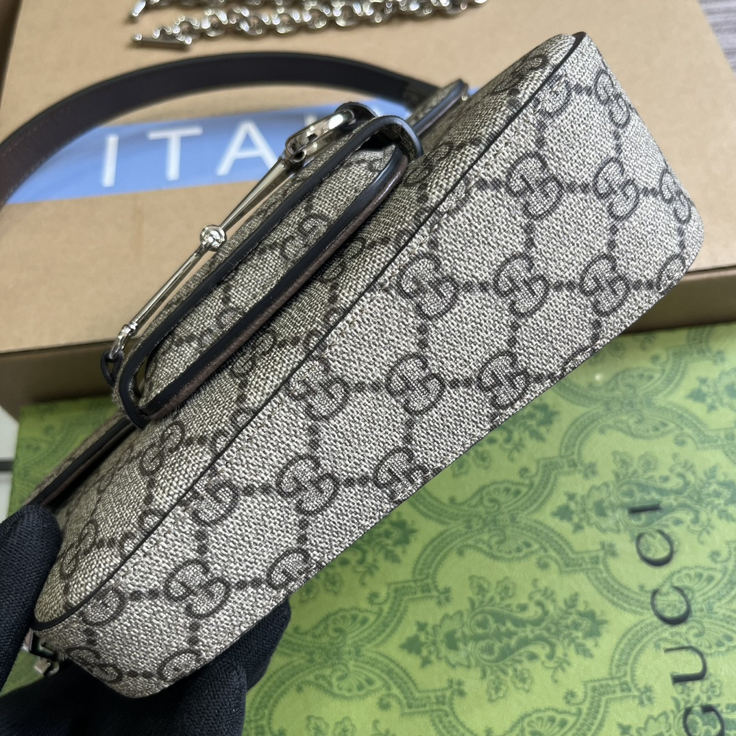 Gvc*1 HORSEBIT 1955 MINI SHOULDER BAG Beige and ebony 7.7"W x 5-3.1"H x 2.4-1.2"D