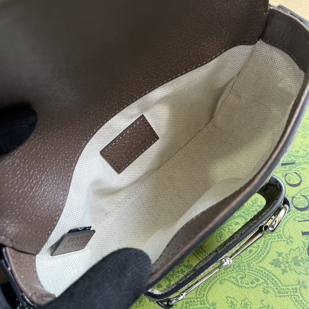 Gvc*1 HORSEBIT 1955 MINI SHOULDER BAG Beige and ebony 7.7"W x 5-3.1"H x 2.4-1.2"D