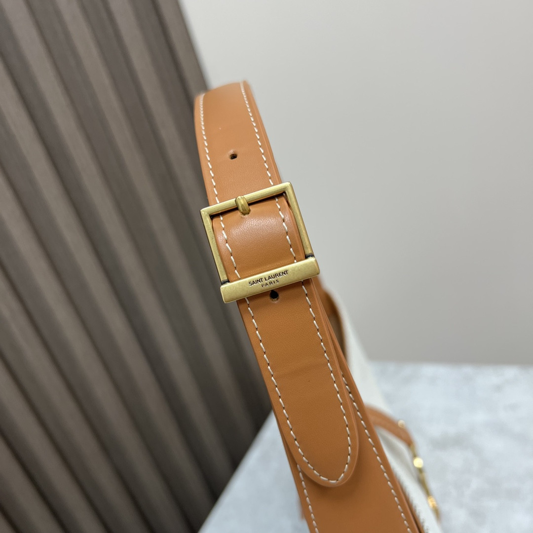 Y51 LE 5 À 7 IN CANVAS AND LEATHER GREGE AND BRICK 9 X 6.3 X 2.5 INCHES