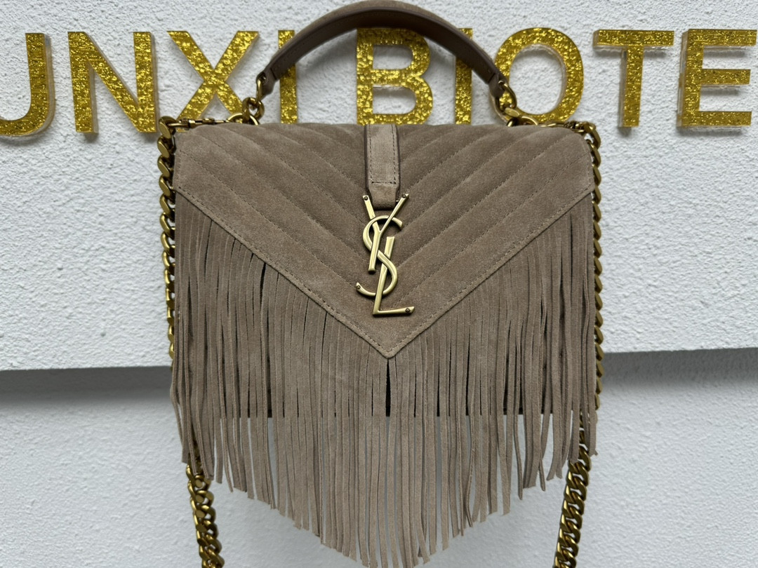 Y51 COLLEGE MEDIUM IN QUILTED SUEDE GRAY 9.4 X 6.6 X 2.5 INCHES