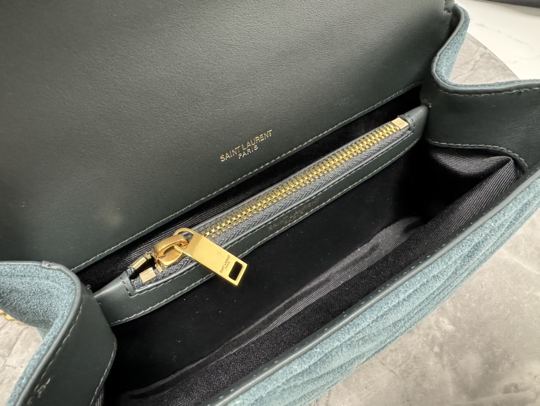 Y51 COLLEGE MEDIUM IN QUILTED SUEDE blue 9.4 X 6.6 X 2.5 INCHES