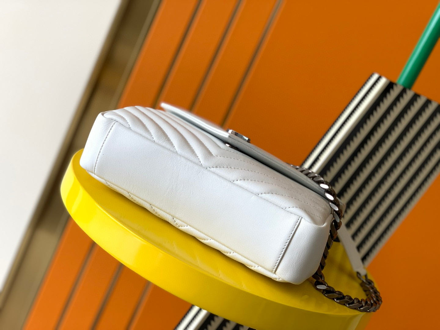 Y51 COLLEGE MEDIUM IN QUILTED LEATHER white silver 9.4 X 6.6 X 2.5 INCHES