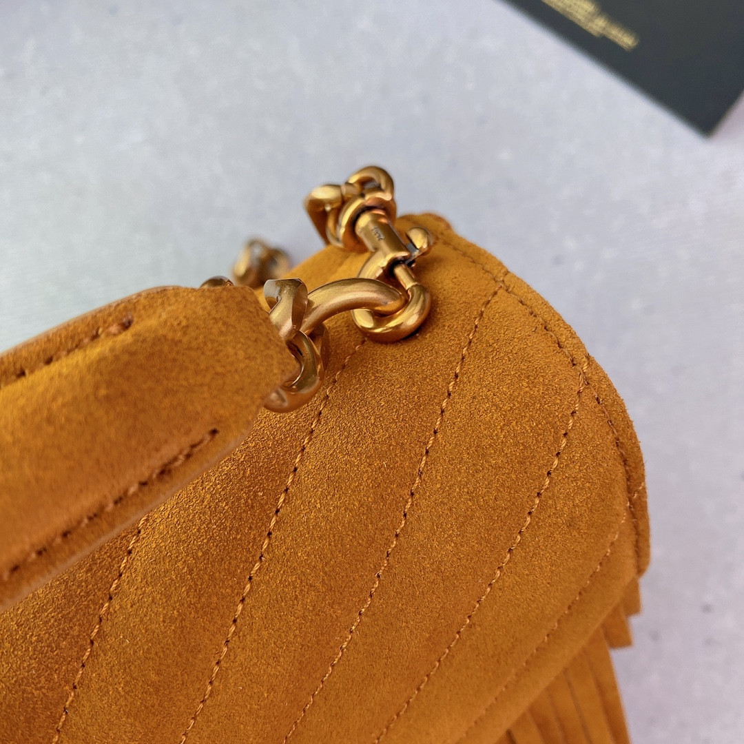 Y51 COLLEGE MEDIUM IN QUILTED SUEDE ORANGE 9.4 X 6.6 X 2.5 INCHES