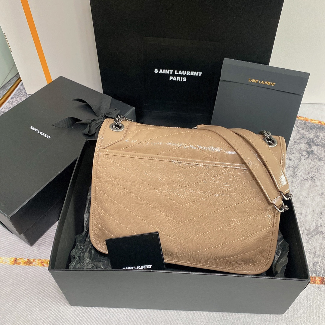 Y51 NIKI MEDIUM IN VINTAGE LEATHER DARK BEIGE 11 X 7.8 X 3.3 INCHES