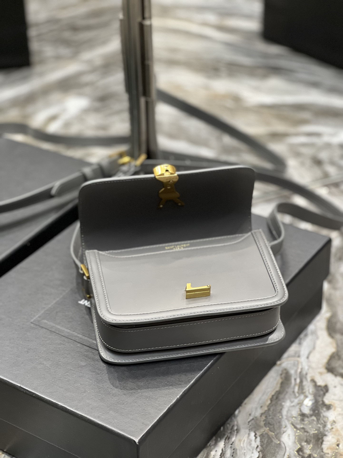 Y51 SOLFERINO SMALL SATCHEL IN BOX Sa1nt Lau*nt STORM 7.4 X 5.1 X 1.9 INCHES