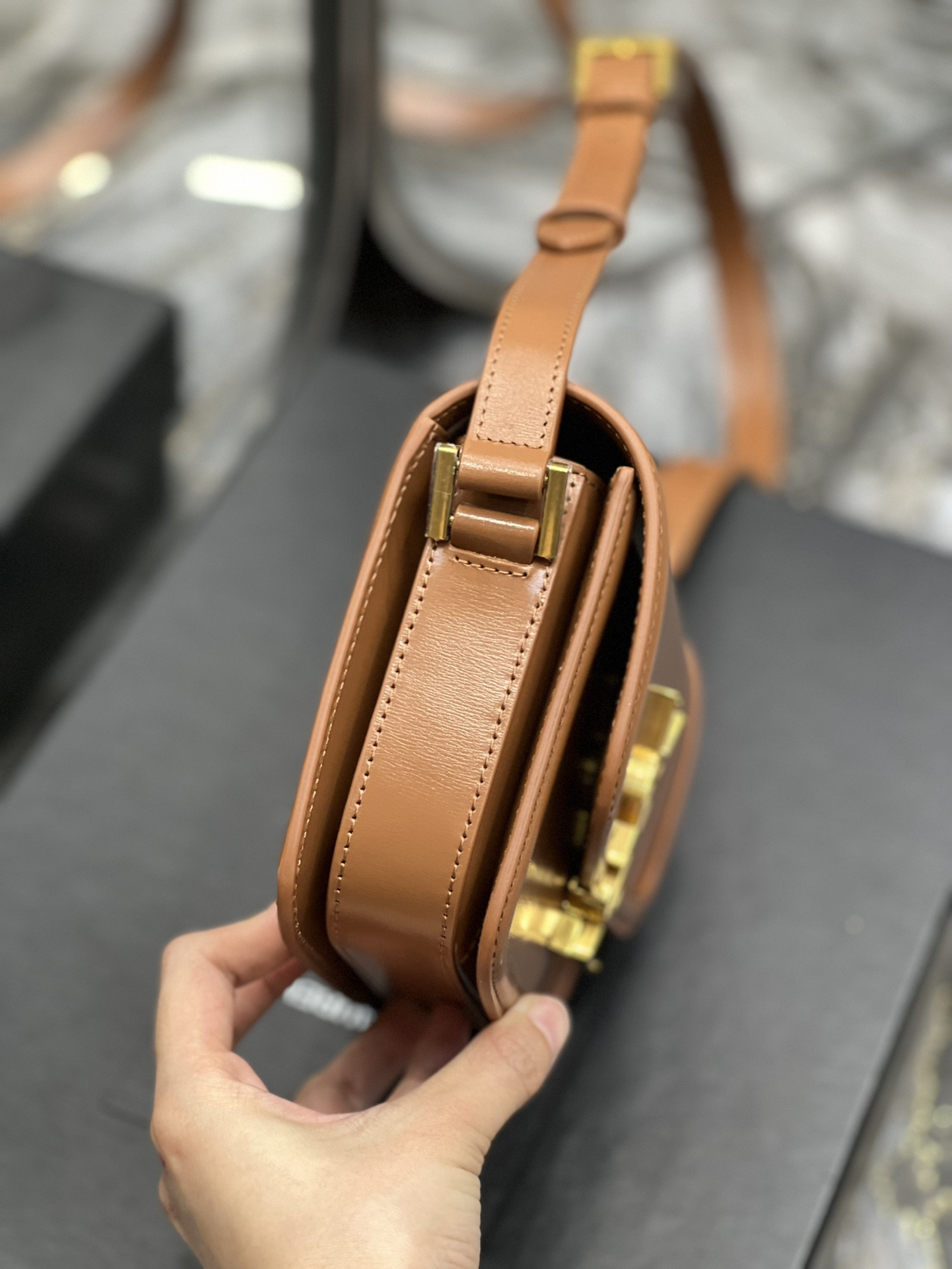 Y51 SOLFERINO SMALL SATCHEL IN BOX Sa1nt Lau*nt BRWON 7.4 X 5.1 X 1.9 INCHES