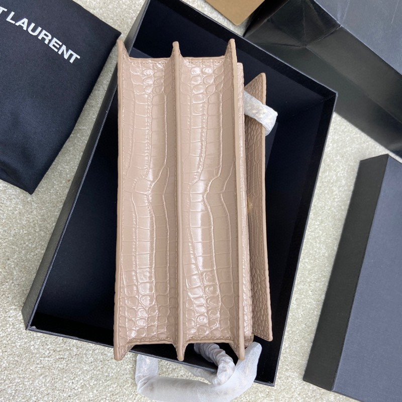 Y51 SUNSET MEDIUM IN CROCODILE-EMBOSSED LEATHER DARK BEIGE 8 X 6.2 X 2.5 INCHES