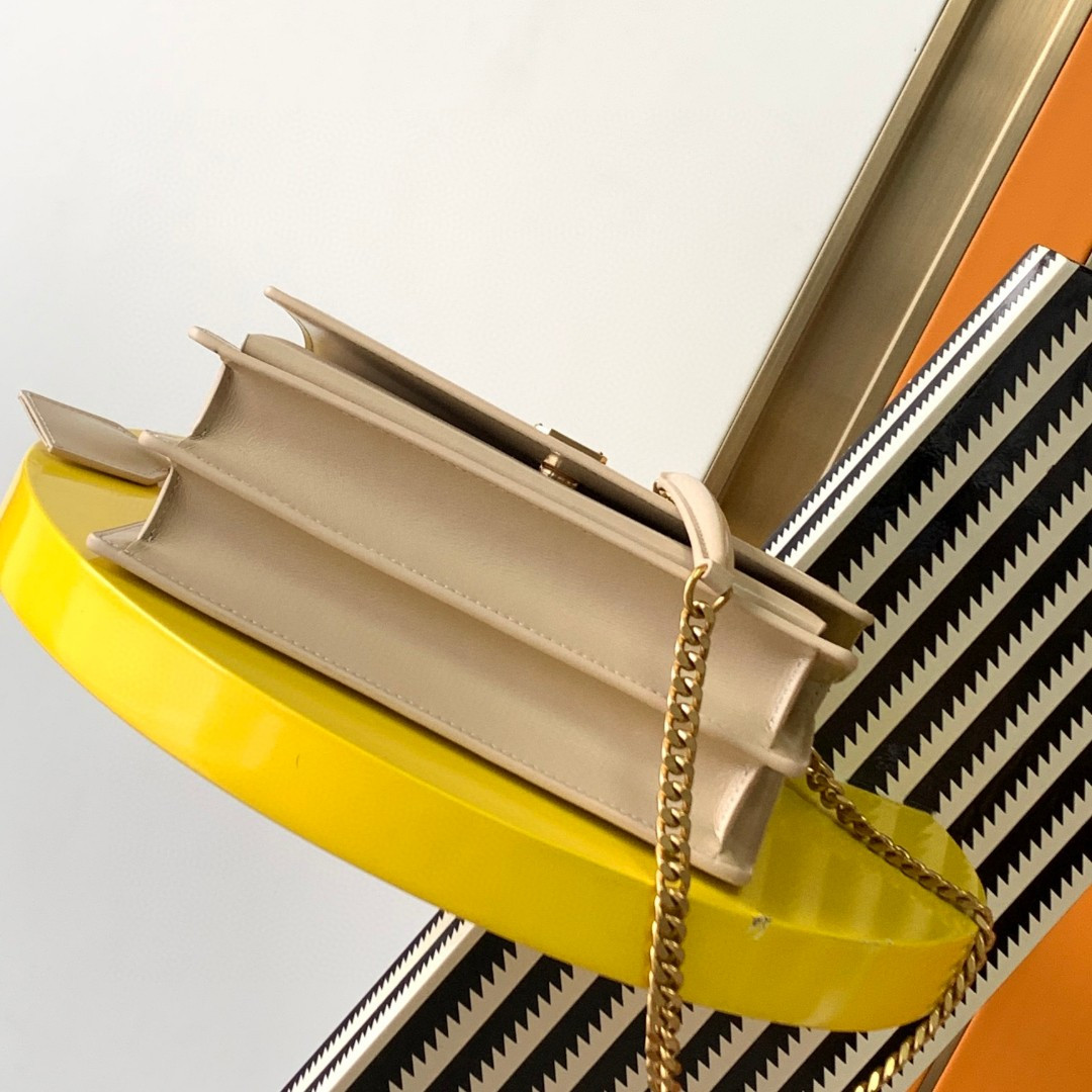 Y51 SUNSET MEDIUM IN COATED-BARK LEATHER BEIGE 8 X 6.2 X 2.5 INCHES