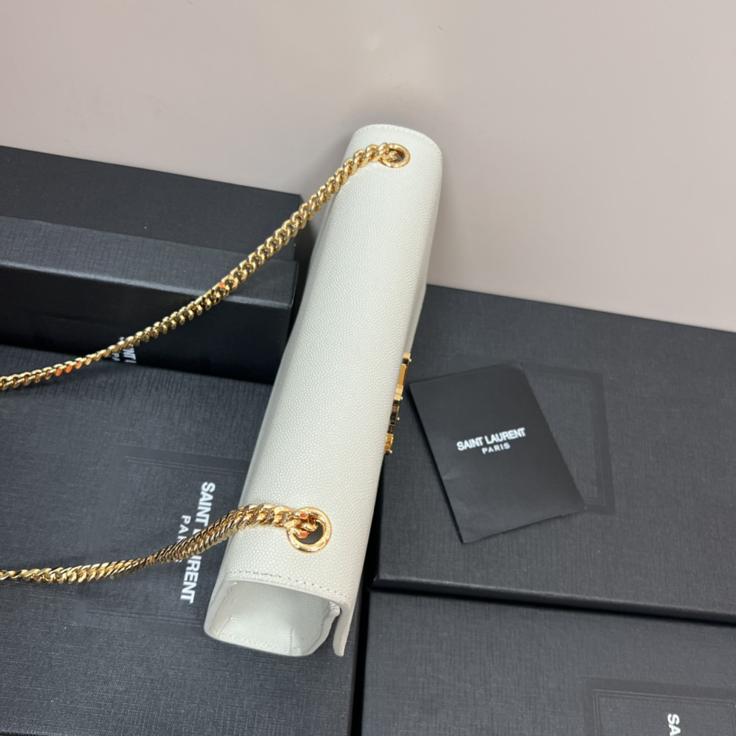 Y51 KATE MEDIUM IN GRAIN DE POUDRE EMBOSSED LEATHER WHITE GOLD 9.4 X 5.7 X 2.1 INCHES