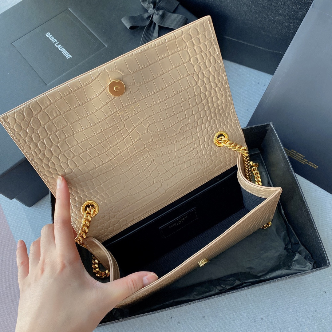 Y51 KATE MEDIUM TASSEL IN CROCODILE-EMBOSSED LEATHER PINK 9.4 X 5.7 X 2.1 INCHES