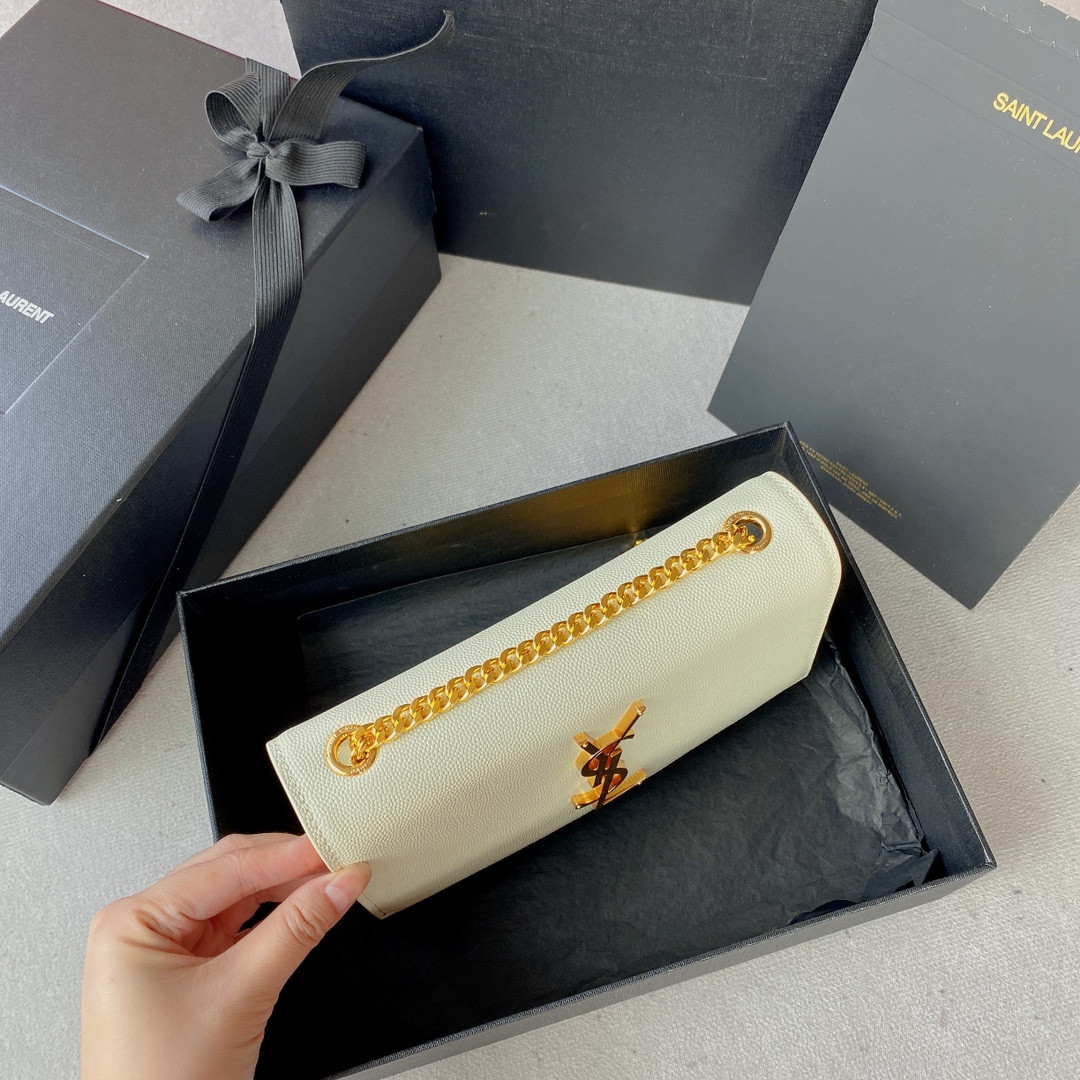 Y51 KATE SMALL IN GRAIN DE POUDRE EMBOSSED LEATHER WHITE 7.8 X 4.9 X 1.9 INCHES