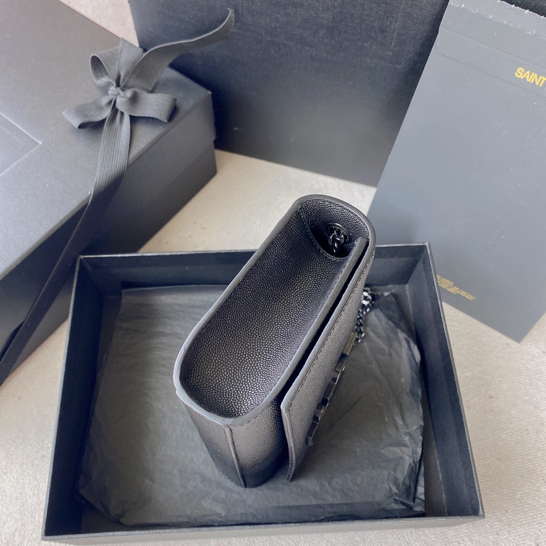 Y51 KATE SMALL IN GRAIN DE POUDRE EMBOSSED LEATHER NAVY 7.8 X 4.9 X 1.9 INCHES