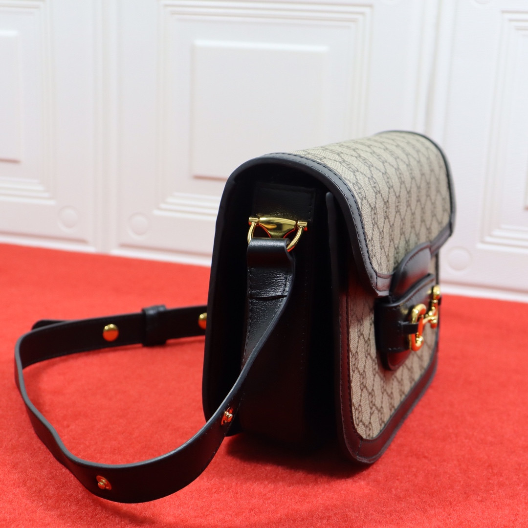 Gvc*1 HORSEBIT 1955 SHOULDER BAG Beige Black 9.8"W x 7"H x 3.1"D