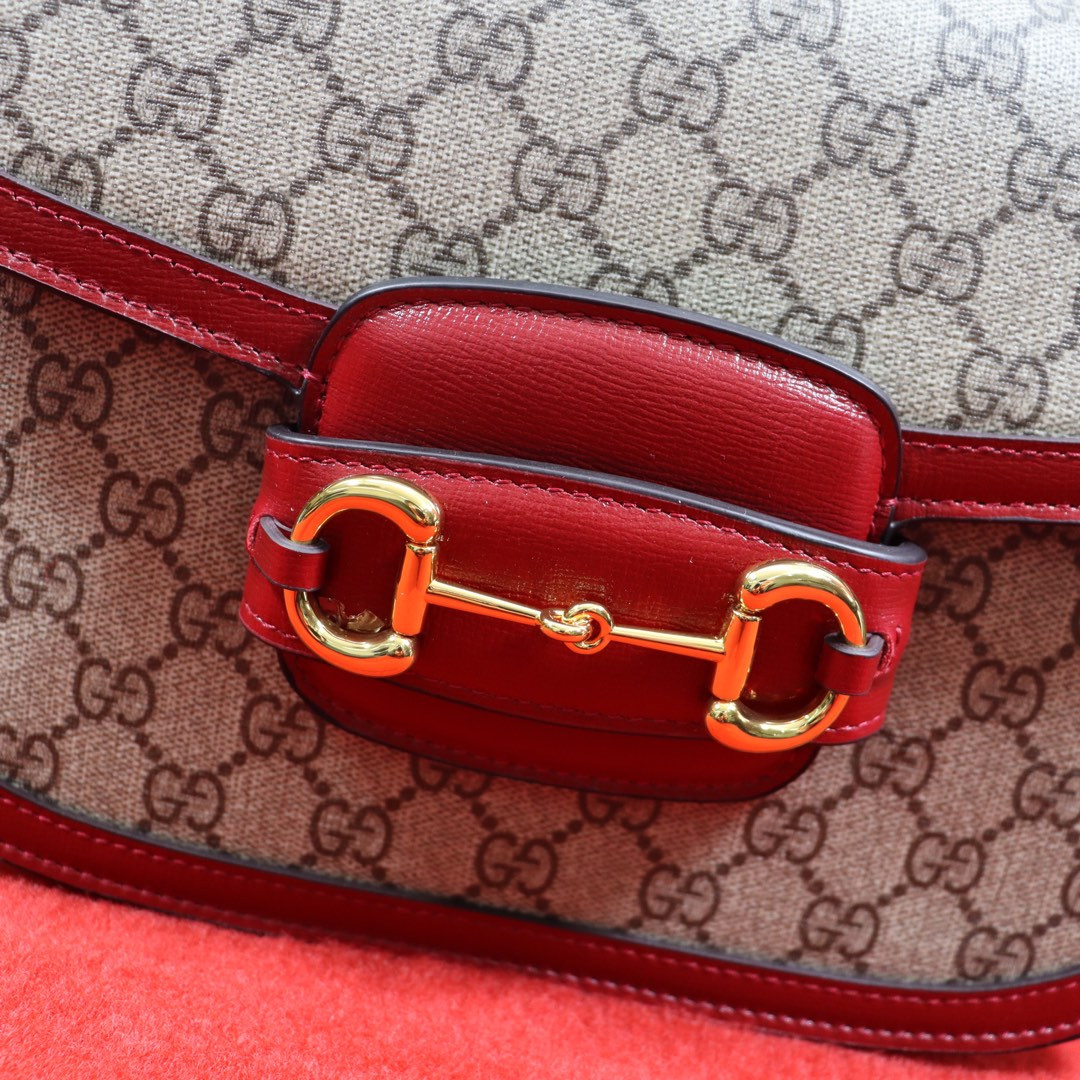 Gvc*1 HORSEBIT 1955 SHOULDER BAG GRAY RED 9.8"W x 7"H x 3.1"D