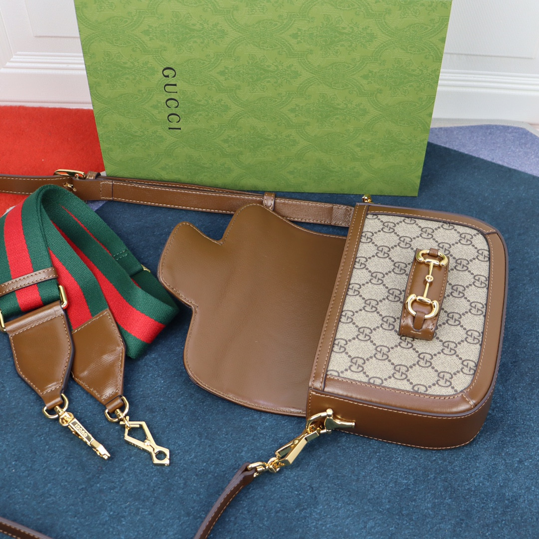 Gvc*1 HORSEBIT 1955 MINI BAG Beige and ebony 8.1"W x 5.7"H x 2"D