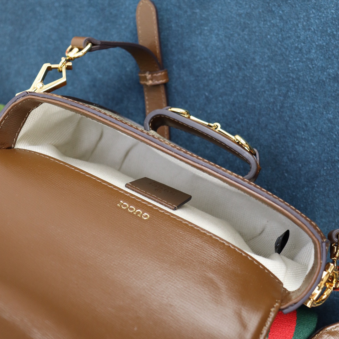 Gvc*1 HORSEBIT 1955 MINI BAG Beige and ebony 8.1"W x 5.7"H x 2"D