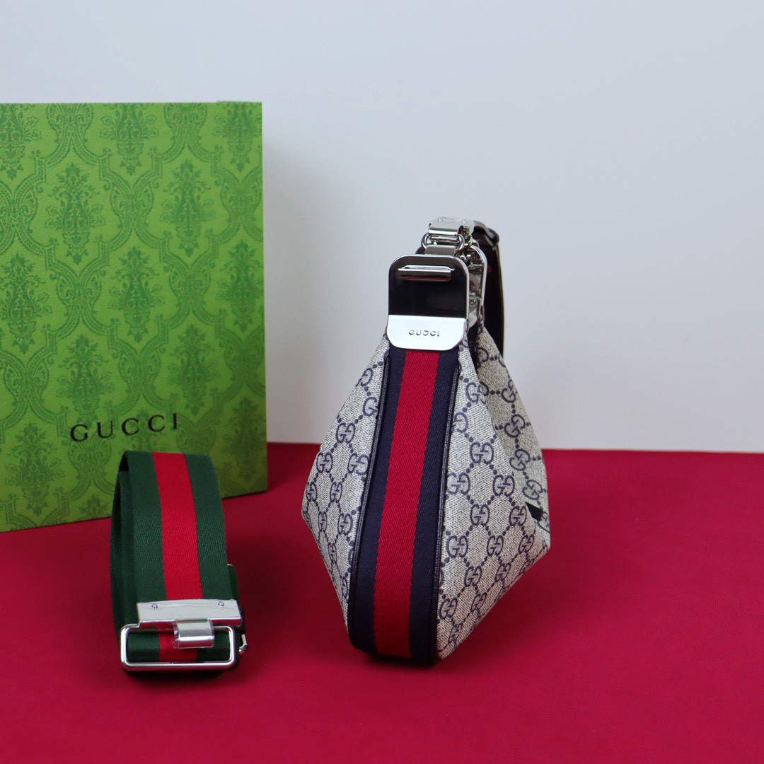 Gvc*1 ATTACHE SMALL SHOULDER BAG Beige and blue 9"W x 8.7"H x 2"D