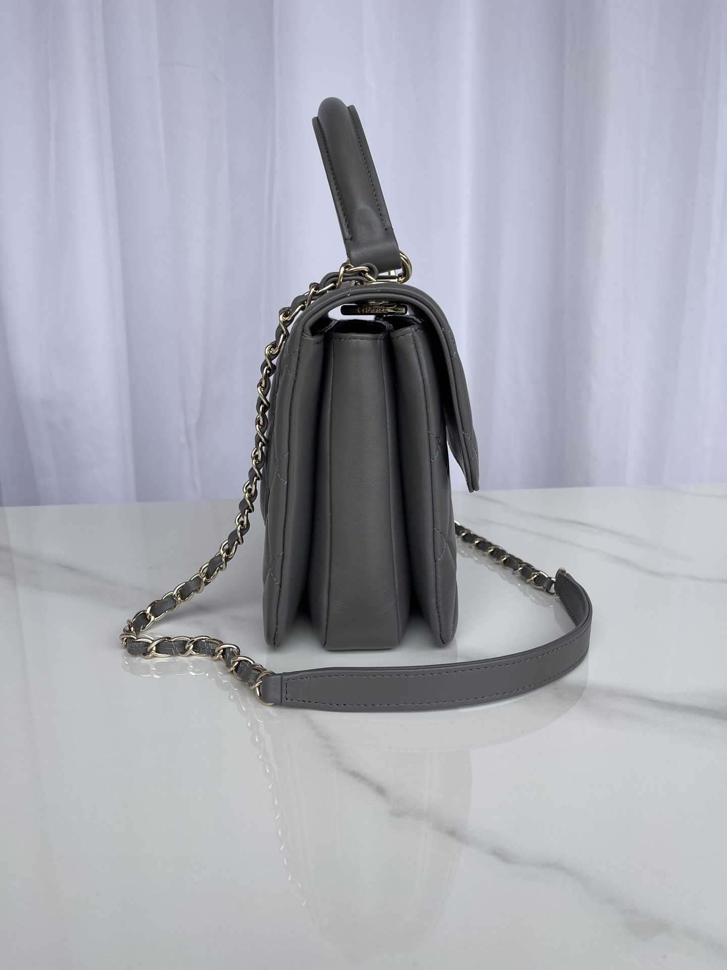 Ch**el FLAP BAG WITH TOP HANDLE 6.6 × 9.8 × 4.7 in