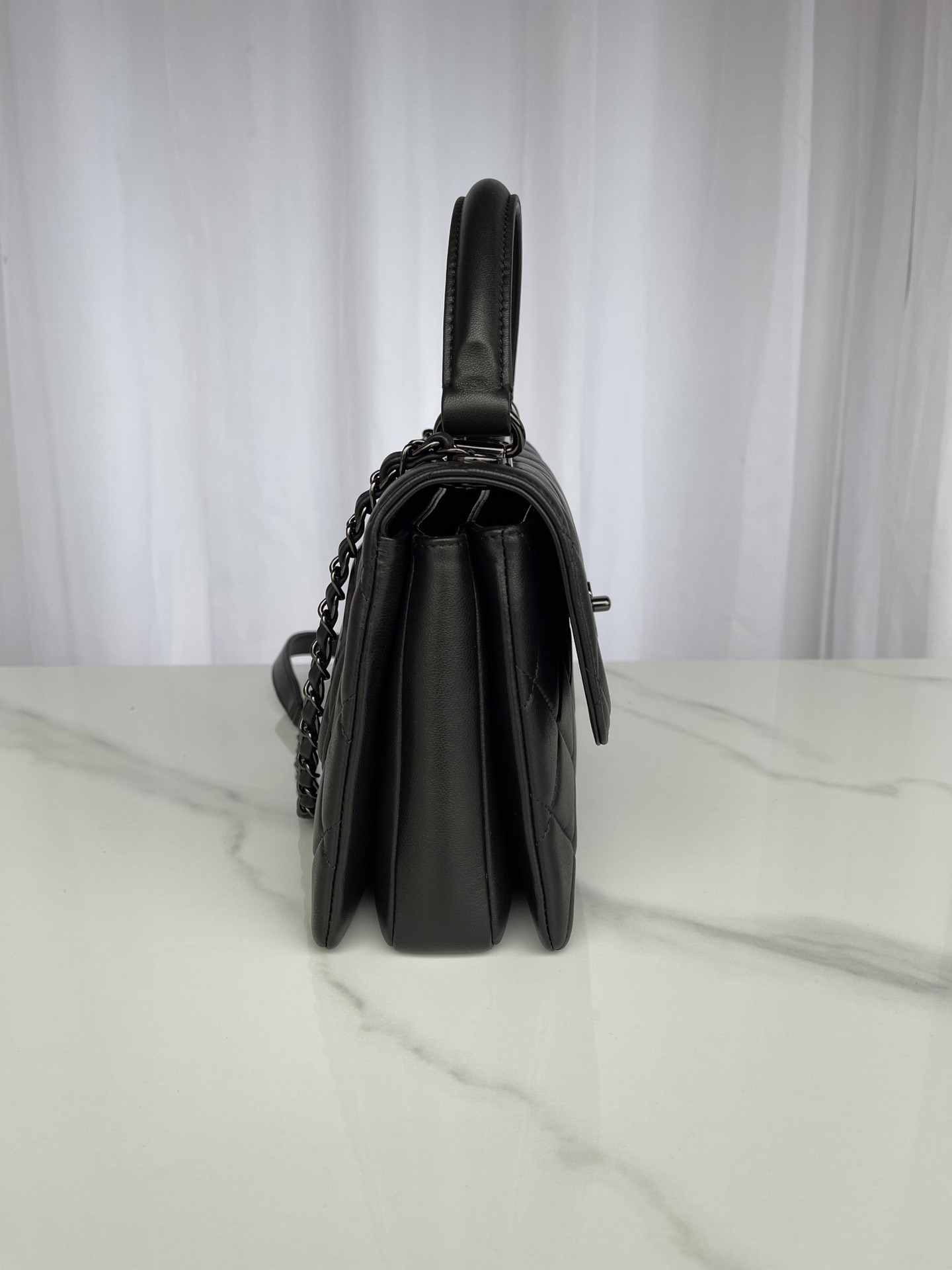 Ch**el FLAP BAG WITH TOP HANDLE BLACK 6.6 × 9.8 × 4.7 in