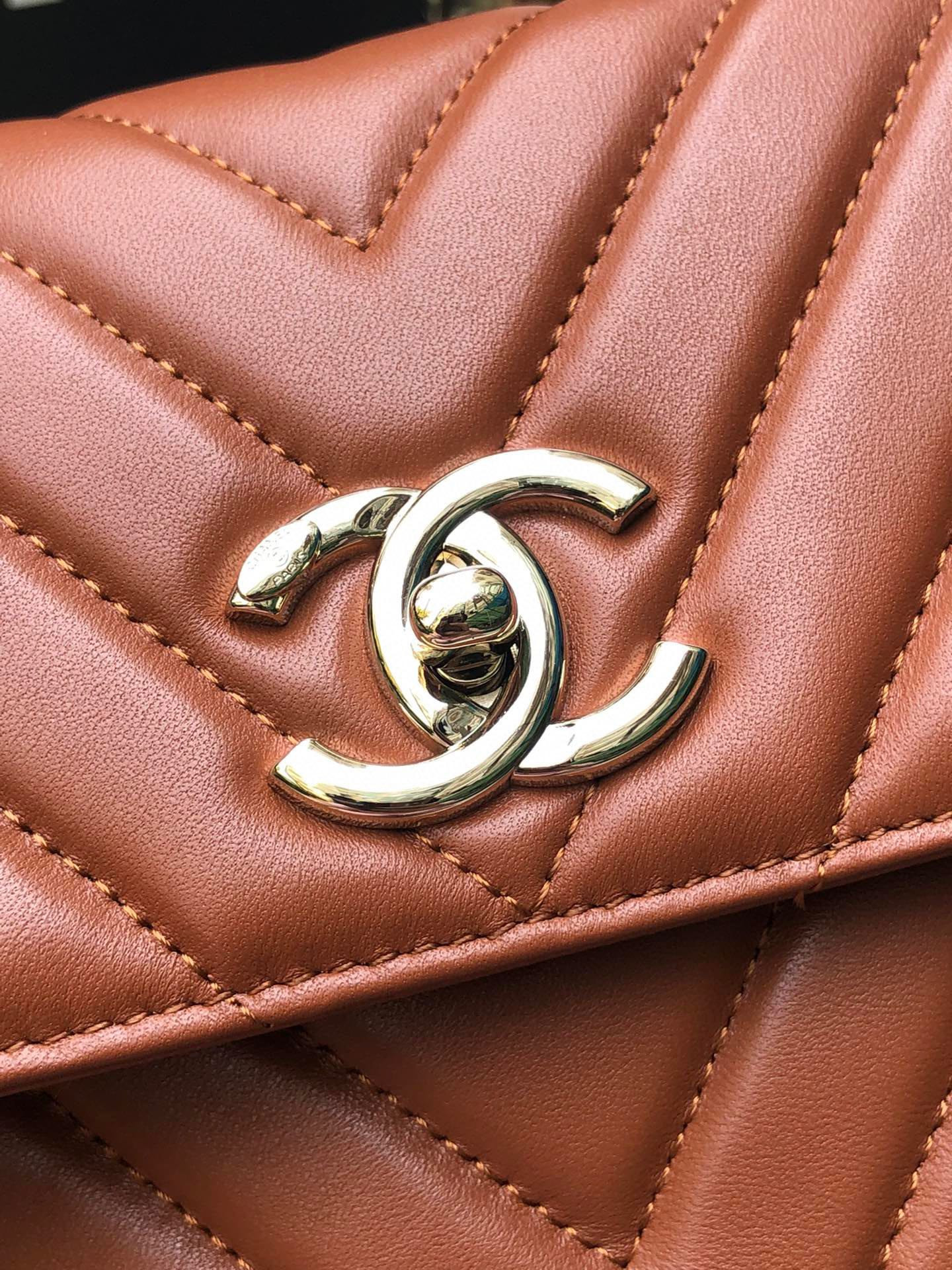 Ch**el FLAP BAG WITH TOP HANDLE ORANGE 6.6 × 9.8 × 4.7 in