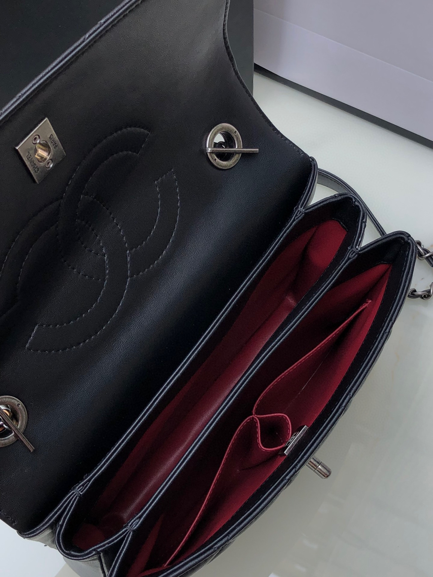 Ch**el FLAP BAG WITH TOP HANDLE 6.6 × 9.8 × 4.7 in