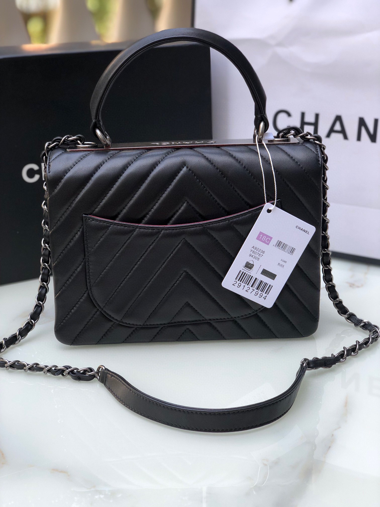 Ch**el FLAP BAG WITH TOP HANDLE 6.6 × 9.8 × 4.7 in