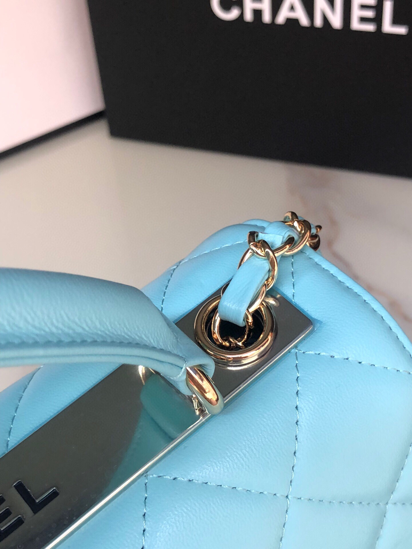 Ch**el FLAP BAG WITH TOP HANDLE 6.6 × 9.8 × 4.7 in