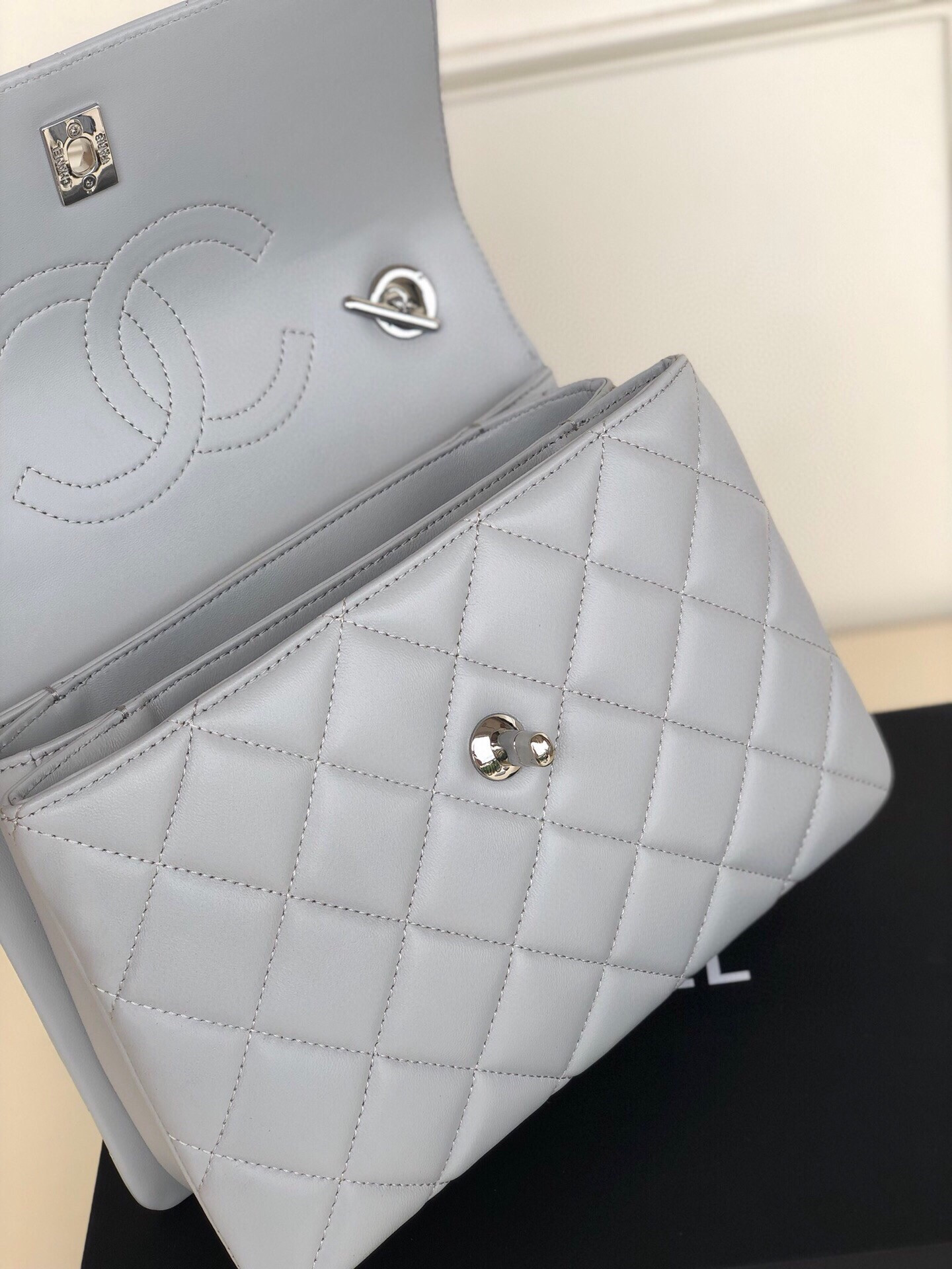 Ch**el FLAP BAG WITH TOP HANDLE 6.6 × 9.8 × 4.7 in