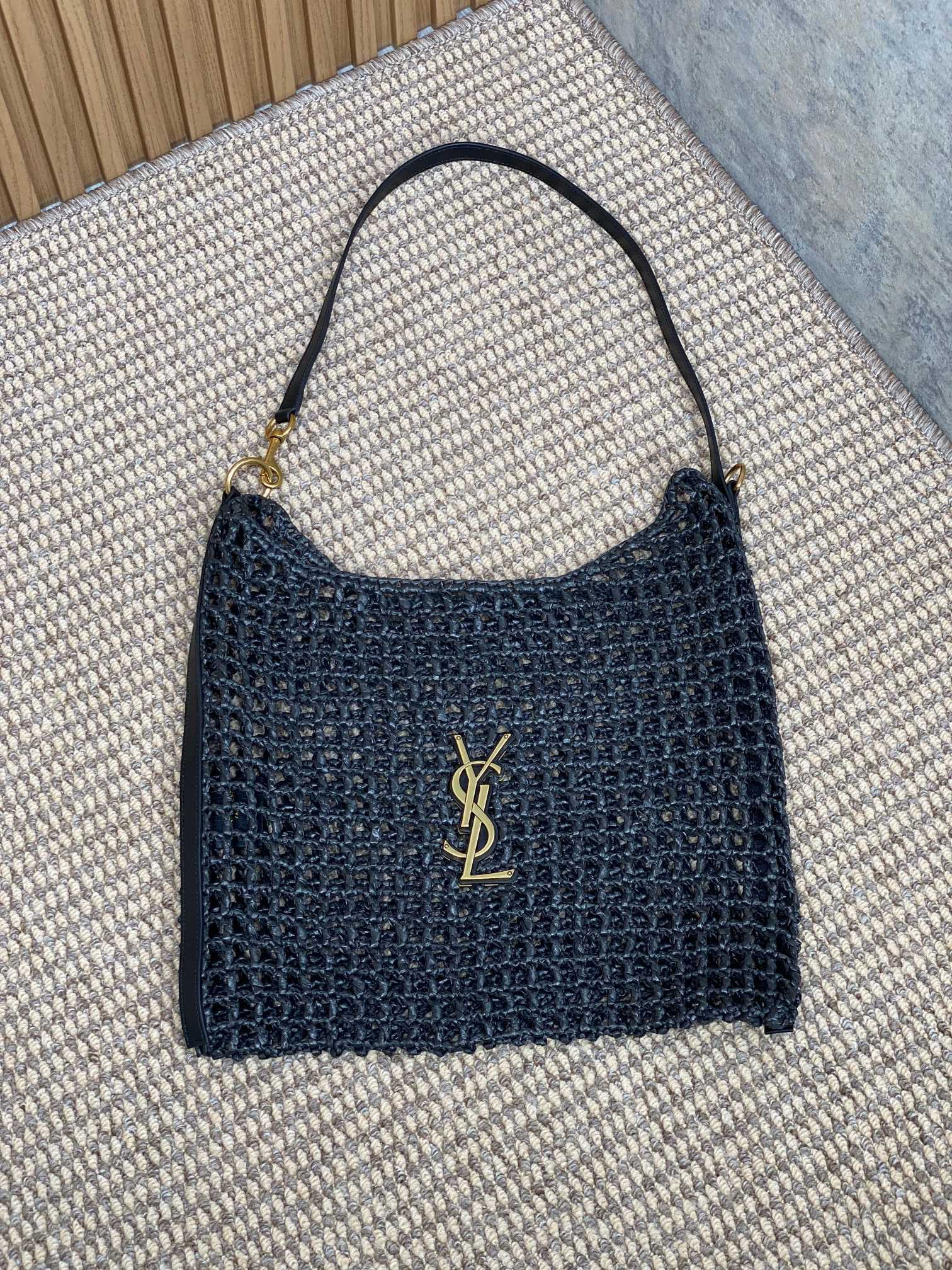Y51 OXALIS BAG IN RAFFIA MACRAMÉ BLACK 14.6X 5.7X1.2INCHES