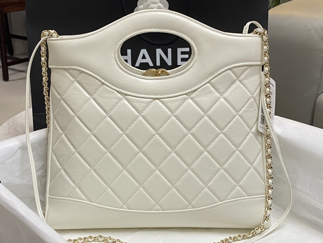 Ch**el SHOPPING BAG Shiny Lambskin & Gold-Tone Metal 11.7 × 11.3 × 3.5 in